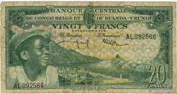 20 Francs Lot CONGO BELGE  1957 P.31 B