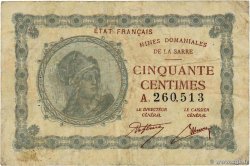 50 Centimes MINES DOMANIALES DE LA SARRE FRANCIA  1920 VF.50.01 MB