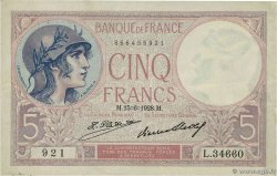 5 Francs FEMME CASQUÉE FRANKREICH  1928 F.03.12 SS