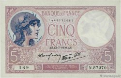 5 Francs FEMME CASQUÉE modifié FRANKREICH  1939 F.04.01