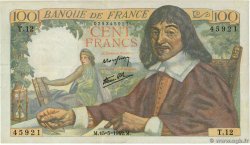 100 Francs DESCARTES FRANCE  1942 F.27.01 F+