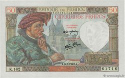 50 Francs JACQUES CŒUR Numéro radar FRANCE  1942 F.19.18 UNC-