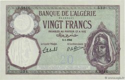 20 Francs ALGÉRIE  1942 P.078c SUP+