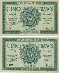 5 Francs Consécutifs ALGERIA  1942 P.091