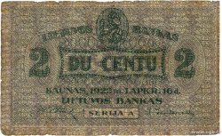 2 Centu LITUANIE  1922 P.08a