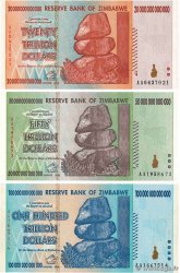 20, 50 et 100 Trillions Dollars Lot ZIMBABWE  2008 P.89 au P.91 pr.NEUF