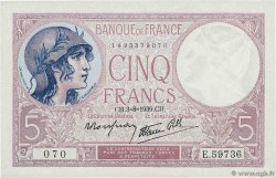 5 Francs FEMME CASQUÉE modifié FRANCE  1939 F.04.04 NEUF