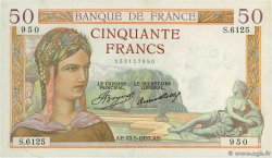 50 Francs CÉRÈS FRANCE  1937 F.17.38 SUP+