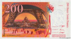 200 Francs EIFFEL Petit numéro FRANCE  1995 F.75.01A UNC