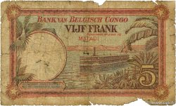 5 Francs CONGO BELGA Matadi 1926 P.08c q.B