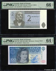 2 et 100 Krooni Lot ESTONIA  1992 P.70a et P.74a