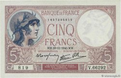 5 Francs FEMME CASQUÉE modifié FRANCIA  1940 F.04.15 SC+