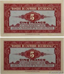 5 Francs Consécutifs FRENCH WEST AFRICA  1942 P.28a q.FDC