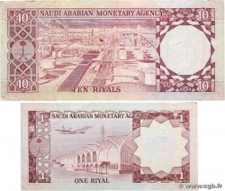 1 et 10 Riyals Lot ARABIE SAOUDITE  1977 P.16 e P.18 TB à TTB