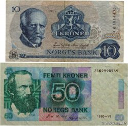 10 et 50 Kroner Lot NORVÈGE  1982 P.36c et P.42e TB