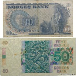 10 et 50 Kroner Lot NORVÈGE  1982 P.36c et P.42e TB