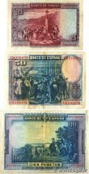 25, 50 et 100 Pesetas Lot SPAIN  1928 P.074b, P.075b et P.076a F+