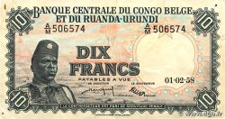 10 Francs BELGIAN CONGO  1958 P.30b F+