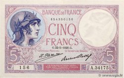 5 Francs FEMME CASQUÉE FRANCE  1928 F.03.12 XF+