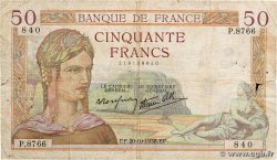 50 Francs CÉRÈS modifié FRANCE  1938 F.18.16