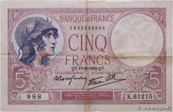 5 Francs FEMME CASQUÉE modifié FRANCE  1939 F.04.06