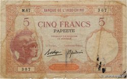 5 Francs TAHITI  1930 P.11c VG