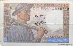 10 Francs MINEUR FRANCE  1942 F.08.03