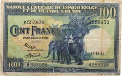 100 Francs CONGO BELGE  1954 P.25b TB