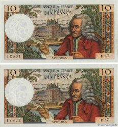 10 Francs VOLTAIRE Consécutifs FRANCIA  1963 F.62.05 SPL+