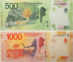 500 et 1000 Pesos Lot ARGENTINA  2015 P.365 et P.366 F+