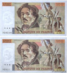 100 Francs DELACROIX modifié Consécutifs FRANCIA  1987 F.69.11 AU