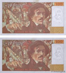 100 Francs DELACROIX imprimé en continu Consécutifs FRANKREICH  1993 F.69bis.08 VZ