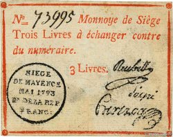 3 Livres FRANCE régionalisme et divers Mayence 1793 Kol.029 TTB