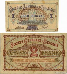 1 et 2 Francs Lot BELGIQUE  1917 P.086b et P.087 TB