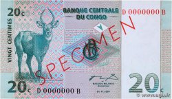 20 Centimes Spécimen CONGO, DEMOCRATIQUE REPUBLIC  1997 P.083s