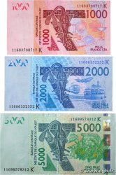 1000, 2000 et 5000 Francs Lot WEST AFRICAN STATES  2011 P.715Kj, P.716Kj et P.717Kj