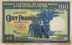 100 Francs CONGO BELGA  1953 P.25a