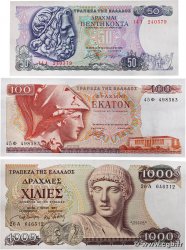 50, 100 et 1000 Drachmes Lot GRECIA  1978 P.199, P.200b et P.202a