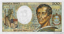 200 Francs MONTESQUIEU Petit numéro FRANCE  1988 F.70.08A56 NEUF