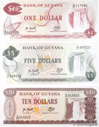 1,5 et 10 Dollars Lot GUYANA  1992 P.21g, P.22f et P.23f