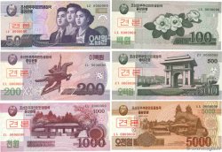 50 au 5000 Won SPECIMEN Lot NORTH KOREA  2002 P.60s au P.64s et P.67s UNC