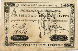 5 Livres Faux FRANCE  1791 Ass.20f AU