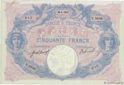 50 Francs BLEU ET ROSE FRANCIA  1915 F.14.28 q.SPL