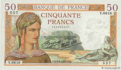 50 Francs CÉRÈS modifié FRANKREICH  1937 F.18.01 VZ+