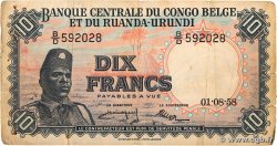 10 Francs CONGO BELGE  1958 P.30b TB