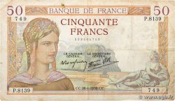 50 Francs CÉRÈS modifié FRANCE  1938 F.18.12 F