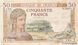 50 Francs CÉRÈS modifié FRANCIA  1939 F.18.26 MB