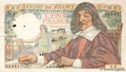 100 Francs DESCARTES FRANKREICH  1942 F.27.01