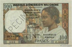 100 Francs - 20 Ariary Spécimen MADAGASCAR  1961 P.052s SUP+