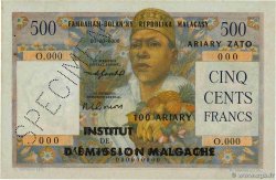 500 Francs - 100 Ariary Spécimen MADAGASKAR  1961 P.053s fST